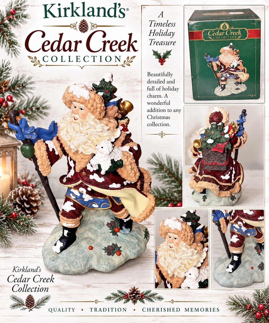 'KIRKLAND's LARGE SANTA FIGURINE CEDAR CREEK SANTA With Toy Bag, 11.5 'KIRKLAND's LARGE SANTA FIGURINE CEDAR CREEK SANTA With Toy Bag, 11.5
