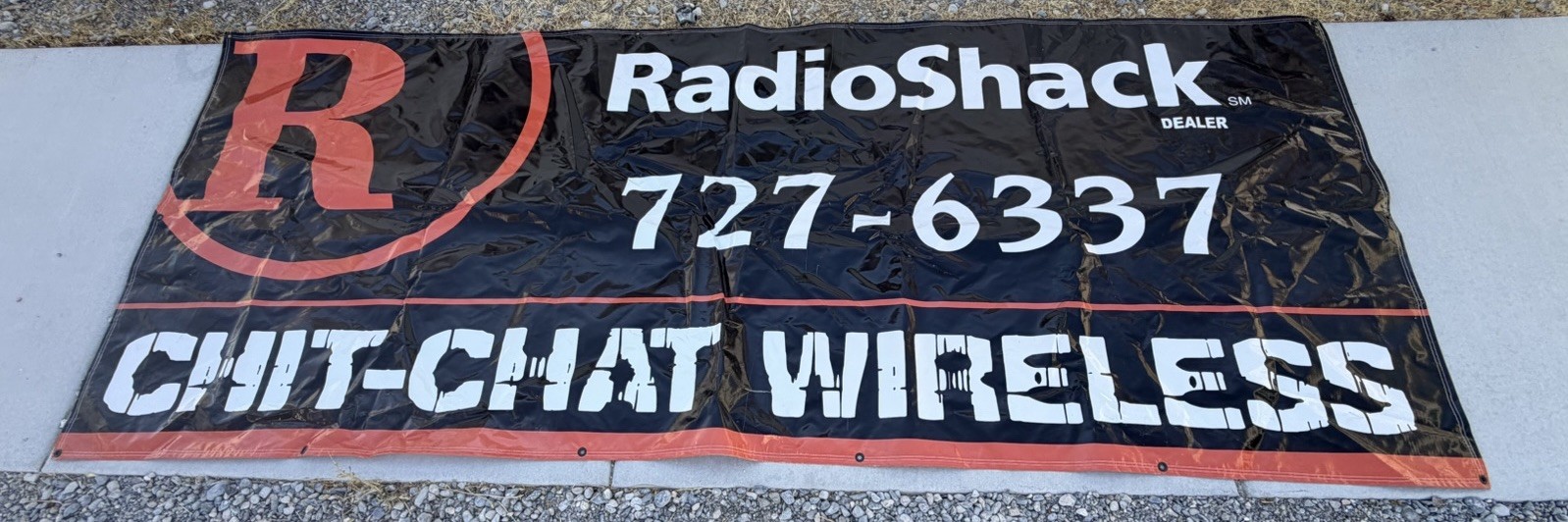 RADIO SHACK Huge Advertising banner 10\' x 4\' unused Wireless store promo