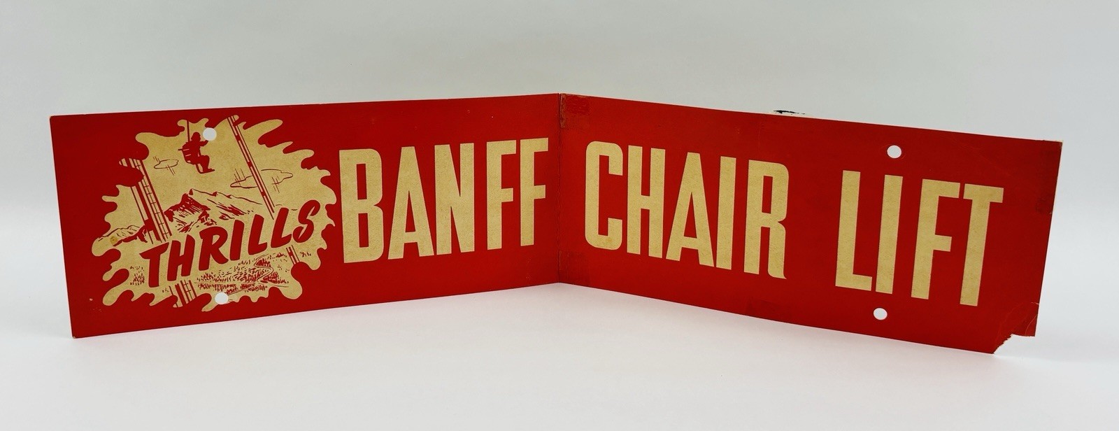 Vintage Banff Chair Lift Bumper Sign Souvenir Canada Skiing Thrills 1950s