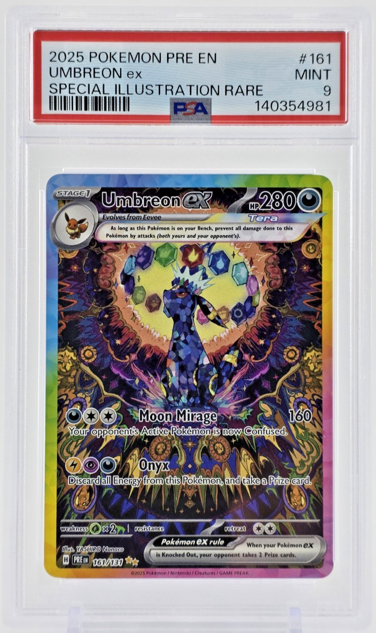 PSA 9 2025 UMBREON EX POKEMON CARD PRE EN SPECIAL ILLUSTRATION RARE HOLO 161/131