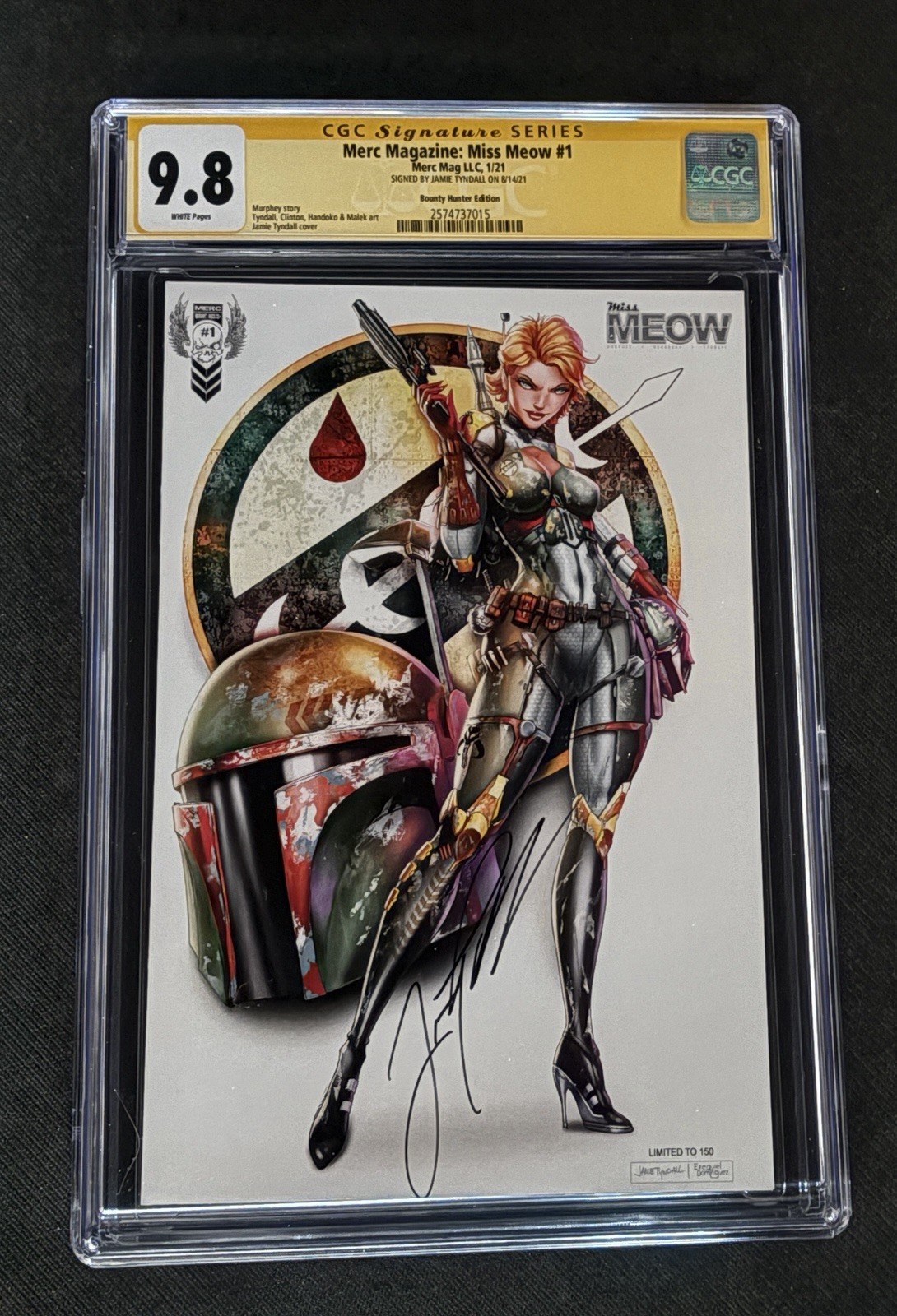 Merc Magazine Miss Meow #1 CGC SS 9.8 Bounty hunter SIGNED By Jamie Tyndall