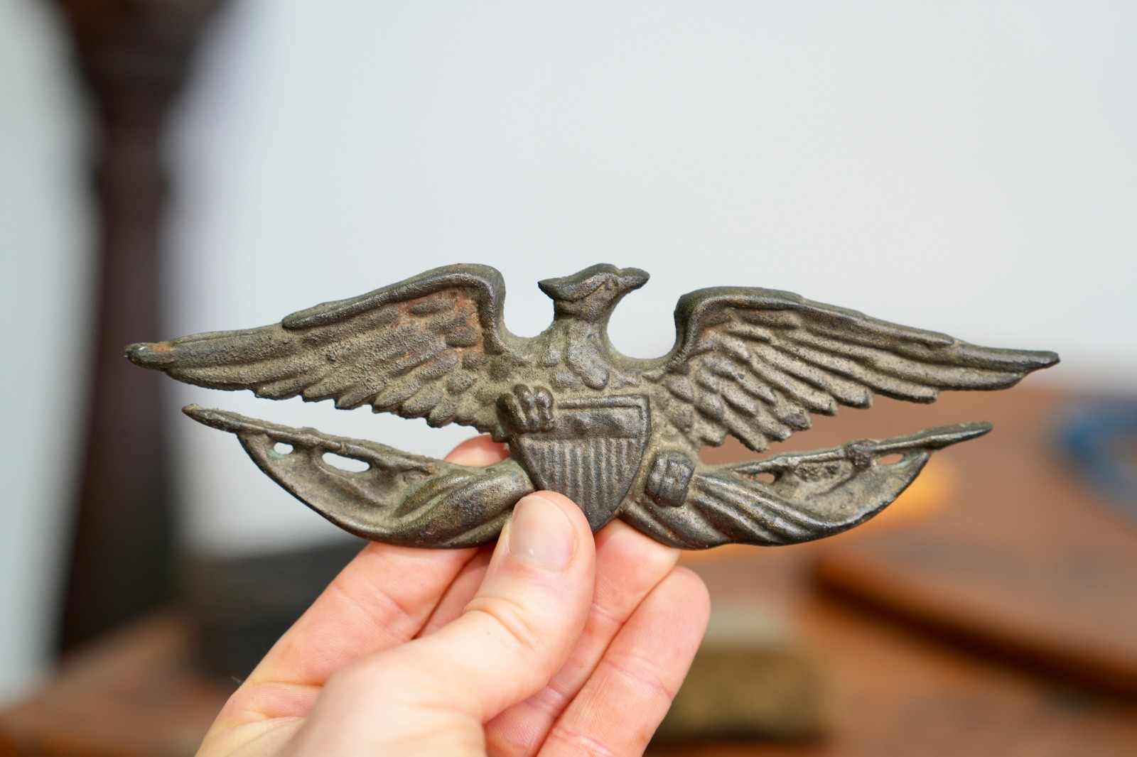 Antique Cast Iron Heraldic Eagle Shield Plaque Building Sign Finial Vintage
