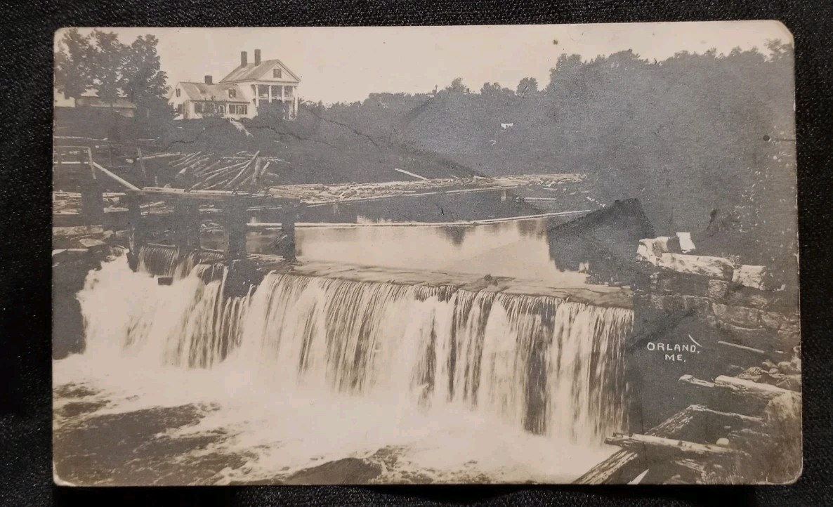 RPPC 1907 Orland Maine Waterfall Pond Mansion On The Hill 1 Cent Stamp RPPC 1907 Orland Maine Waterfall Pond Mansion On The Hill 1 Cent Stamp