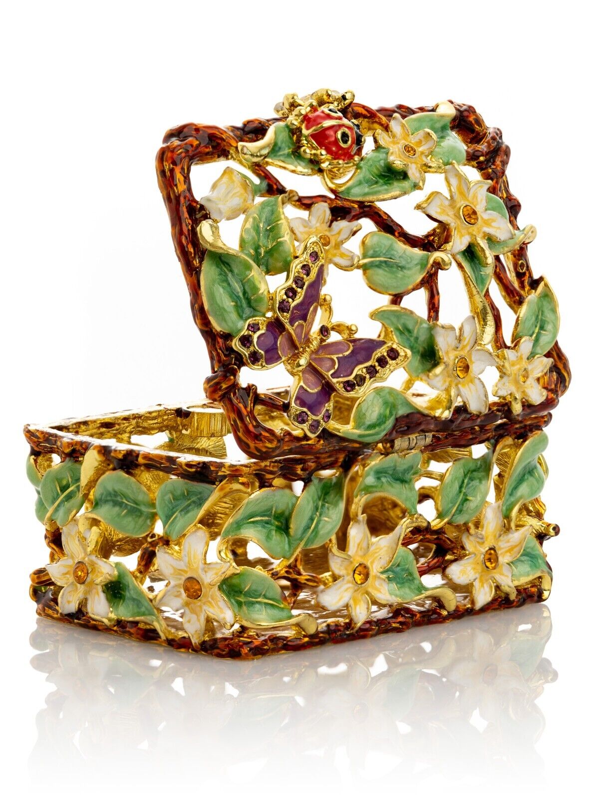 Keren Kopal Flowers hand made  Trinket Box Decorated with Austrian Crystals