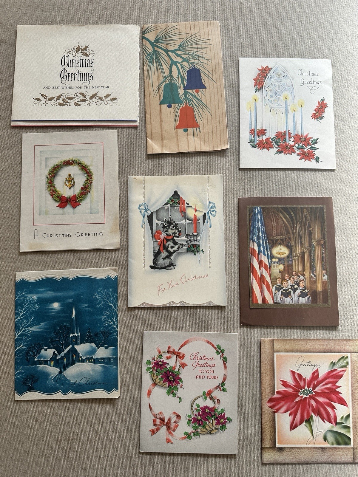 VINTAGE 1940's Christmas Greeting Cards USED Holiday Ephemera Lot Of 40