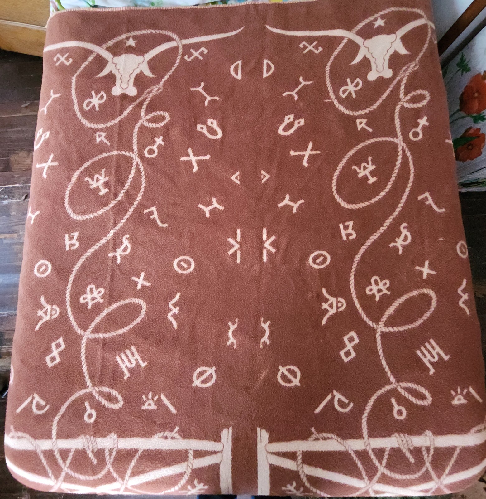 VTG 1950s Chatham Western Cowboy Branding Irons Ranch Camp Cotton Blanket 70x70