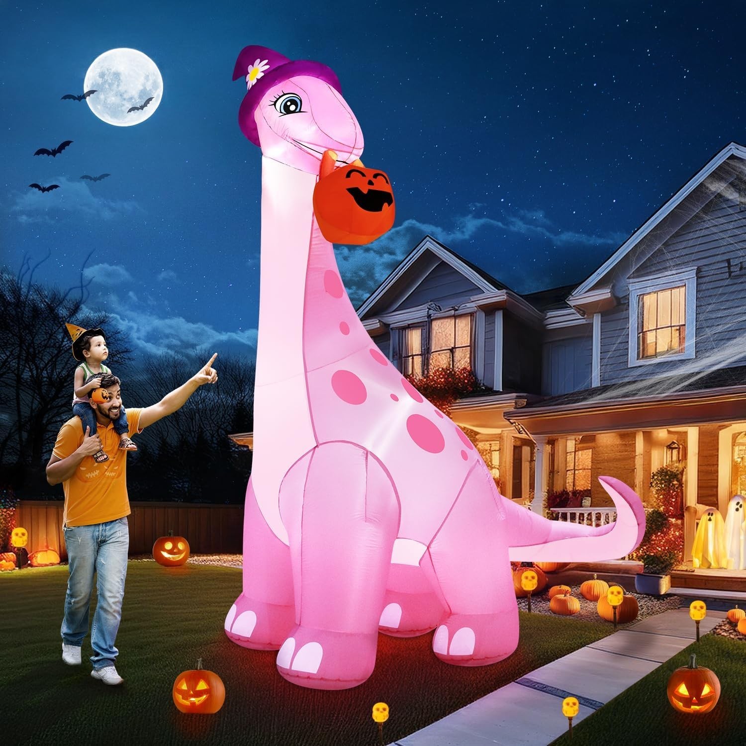 13FT Giant Halloween Inflatables Decorations Outdoor Pink Dinosaur Huge 13FT Giant Halloween Inflatables Decorations Outdoor Pink Dinosaur Huge