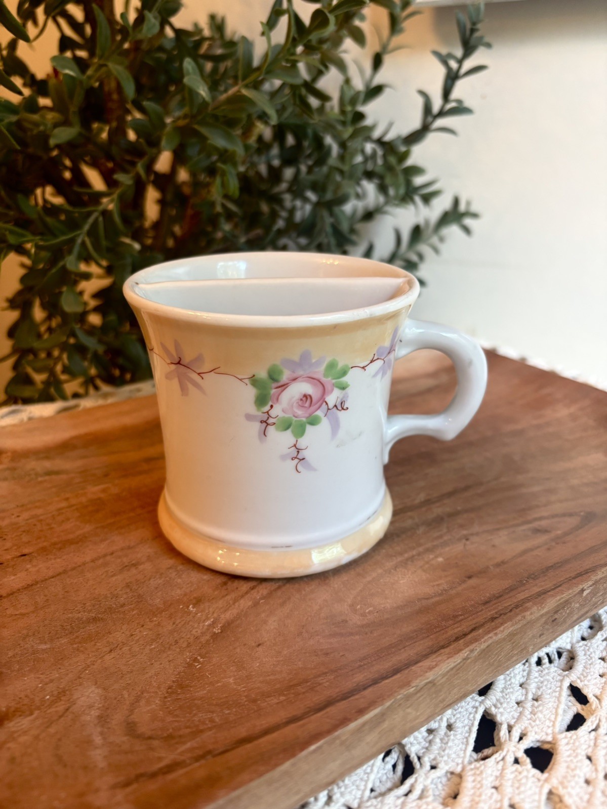 Vintage Antique 1860s Transferware Ironstone Shaving Mug Scuttle Divide