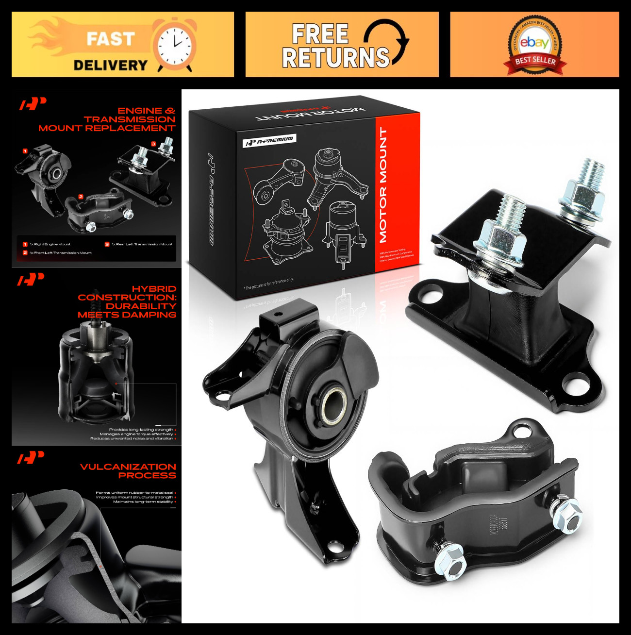 A-Premium 3PCS Engine Motor Mount and Transmission Mount Set Compatible with Hon