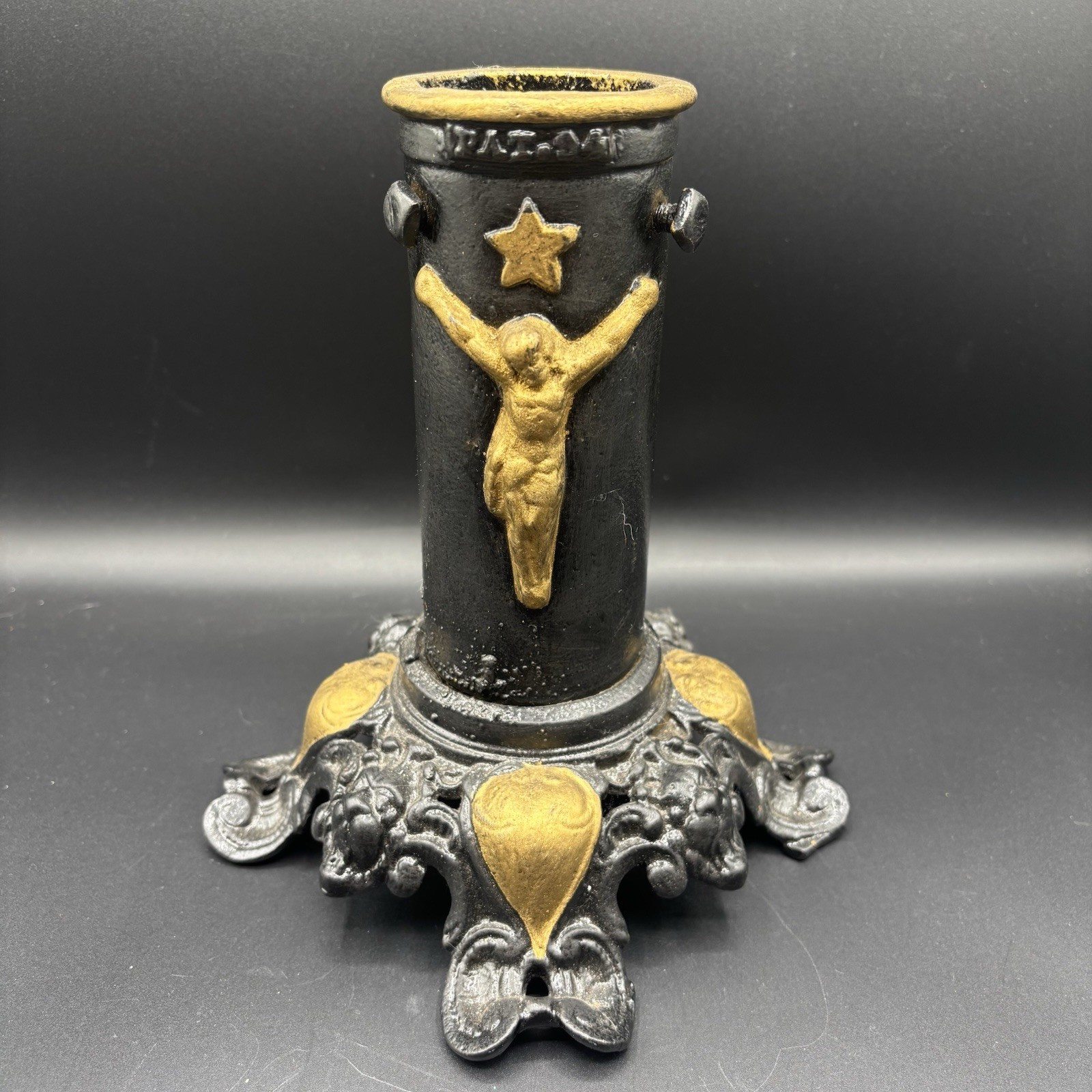 VTG Cast Iron Jesus Black & Gold Christmas Tree Stand VTG Cast Iron Jesus Black & Gold Christmas Tree Stand