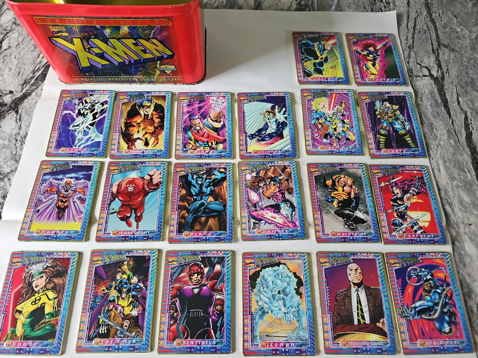 1996 X-Men Limited Edition Metallic Impressions 20 Card complete set DAMAGED 1996 X-Men Limited Edition Metallic Impressions 20 Card complete set DAMAGED
