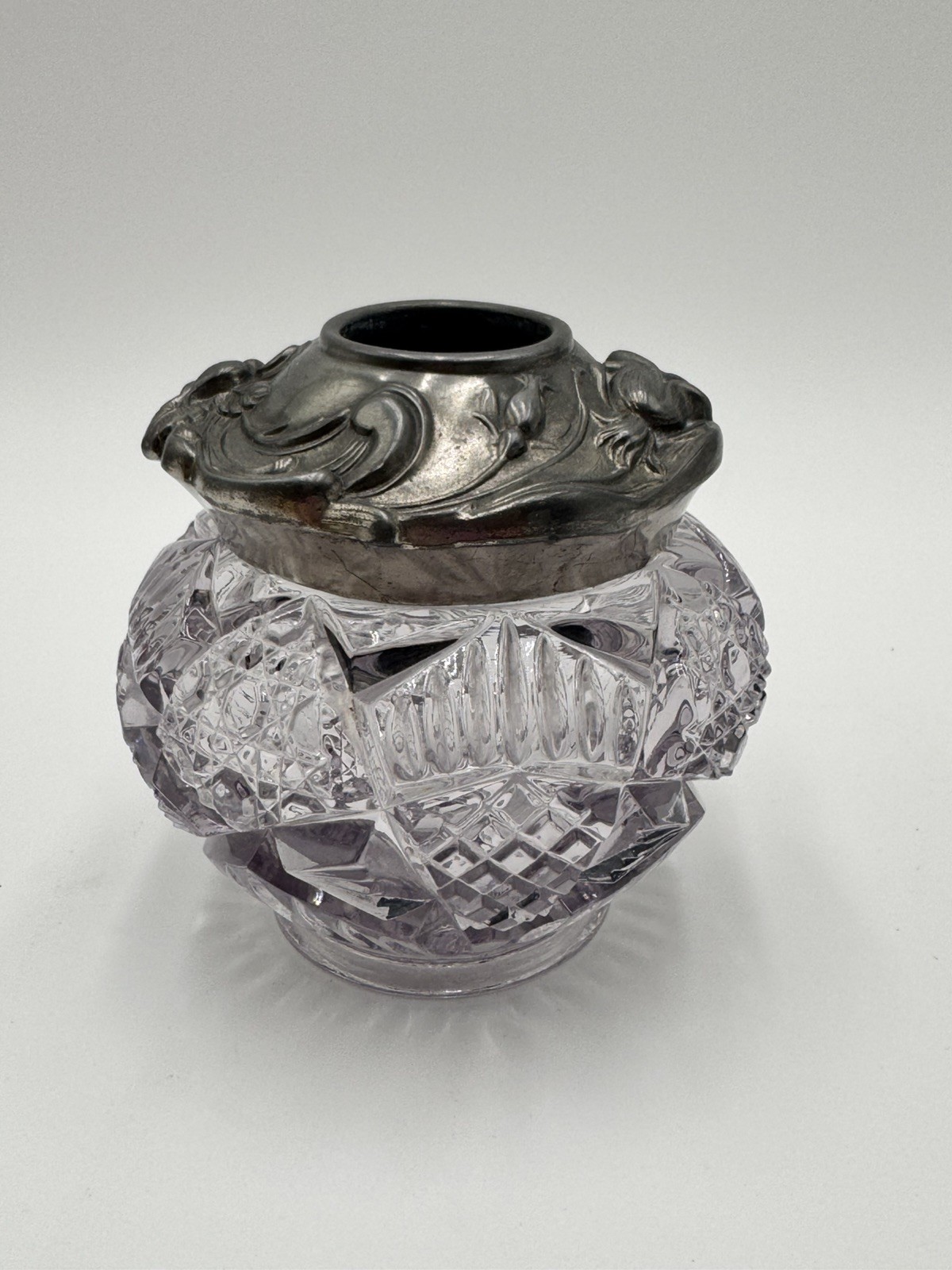 Antique Victorian Crystal Hair Receiver  w 4”x 4”x 5” circa 1890’s 