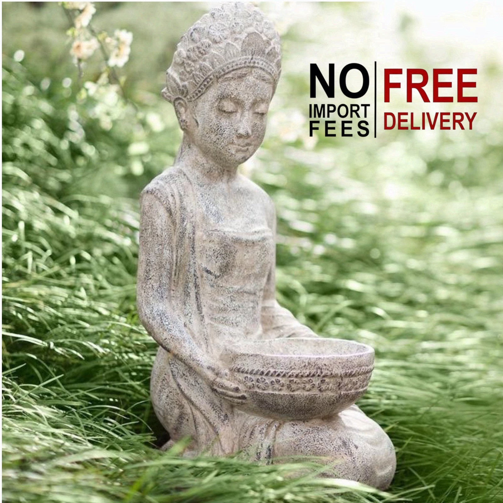 Lakshmi Garden Statue Bird Bath Artisan Handcrafted Cement Hindu Goddess Decor