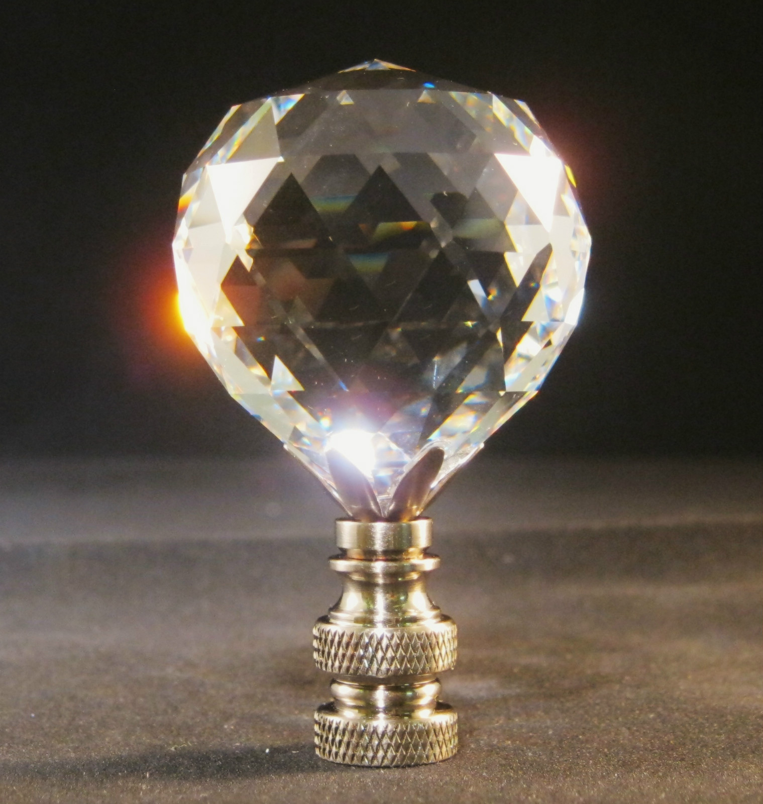 LAMP FINIAL-STUNNING LEADED CRYSTAL LAMP FINIAL-SATIN NICKEL FINISH