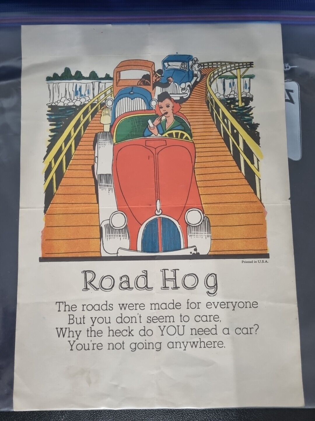 Vintage 1930s \'Road Hog\' Car Humor Print - Retro Traffic Art Poster - Made in...