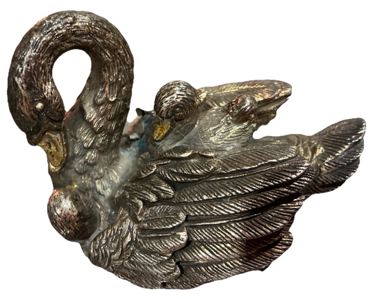 Vintage Swan W/2 Babies On Back 925 Sterling Silver Italy Sculpture Figurine