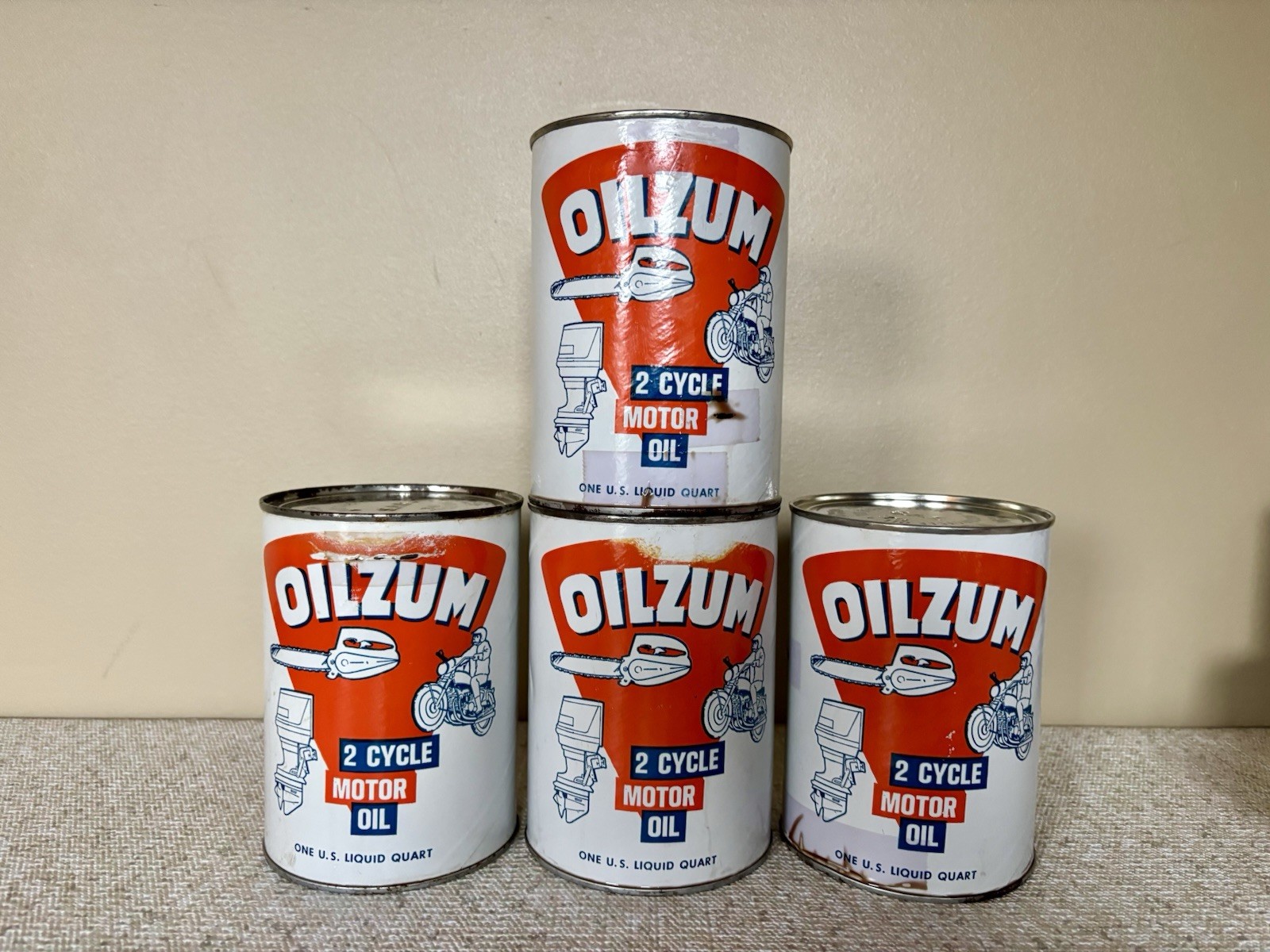 Oilzum Vintage 1960s-1970s 1 Quart 2 Cycle Motor Oil Cans Massachusetts USA NOS