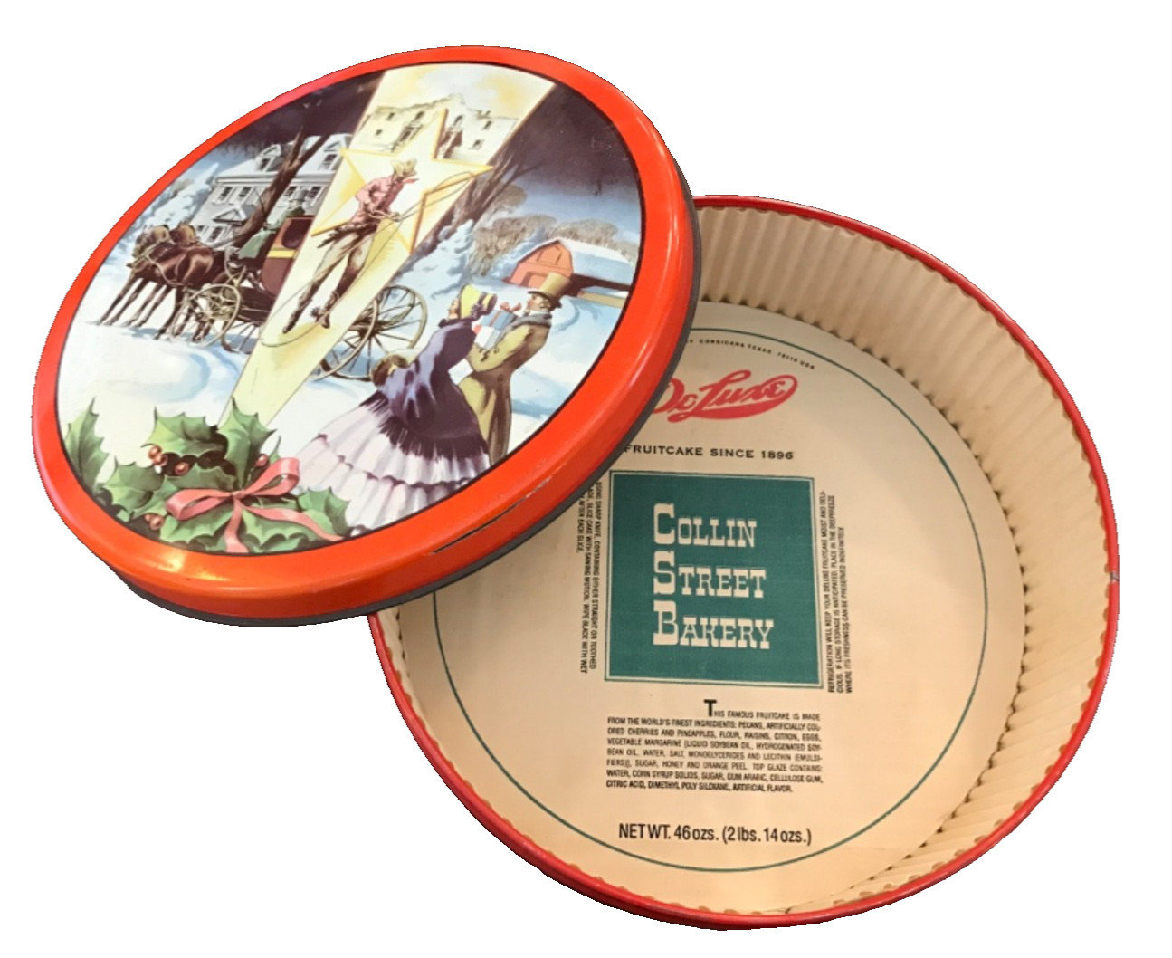 VTG 96? Collin St Bakery Centennial DeLuxe Fruitcake Christmas Tin w/Paper Liner
