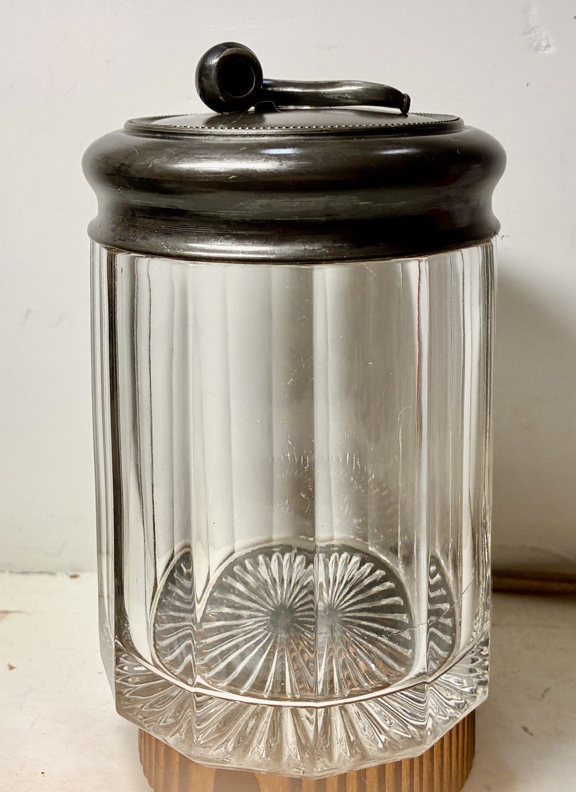 Vintage 1885-1898 Victorian Cut Glass Tobacco Humidor Marked Silverplate Cover