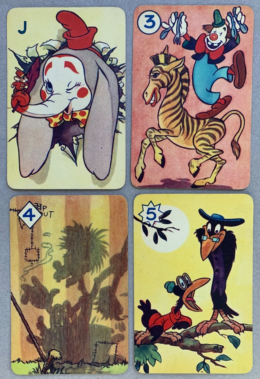 4 Vtg 1941 Walt Disney\'s Dumbo Castell Bros/Pepys Cards Dumbo Joker Card+ 4 Vtg 1941 Walt Disney\'s Dumbo Castell Bros/Pepys Cards Dumbo Joker Card+