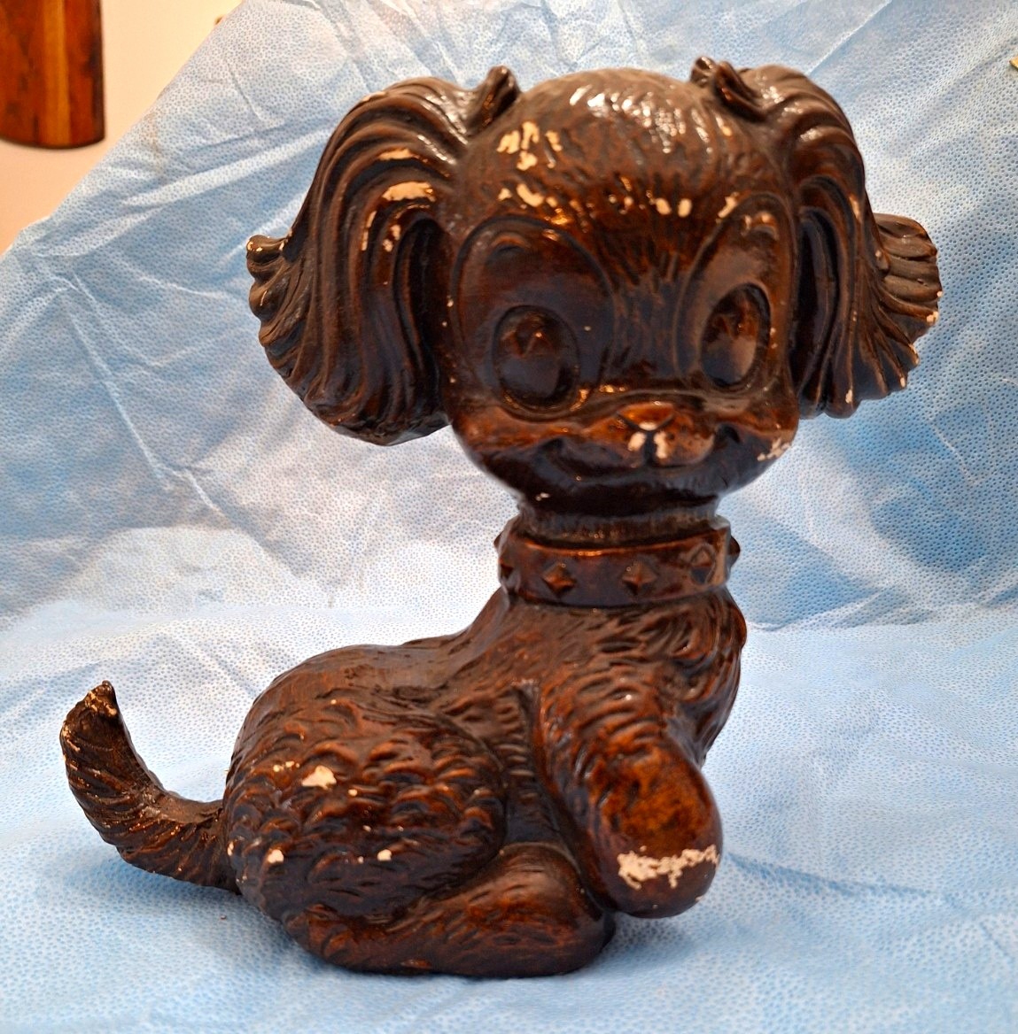 Brown Hand Painted Ceramic Dog Figurine, Painted Finish, 1-Piece