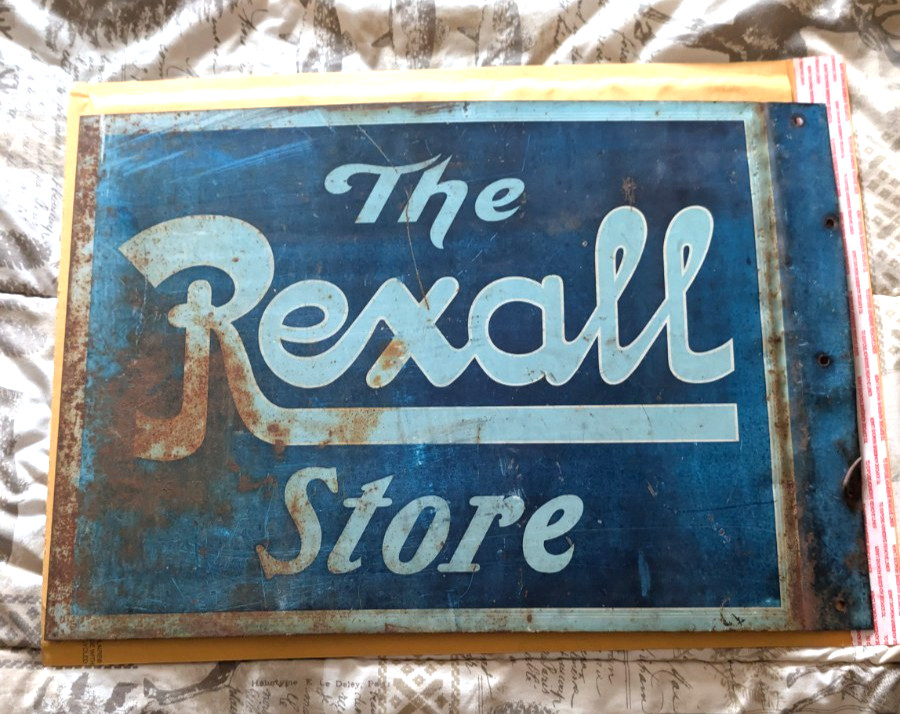 vintage double sided metal THE REXALL STORE 19 1/2\