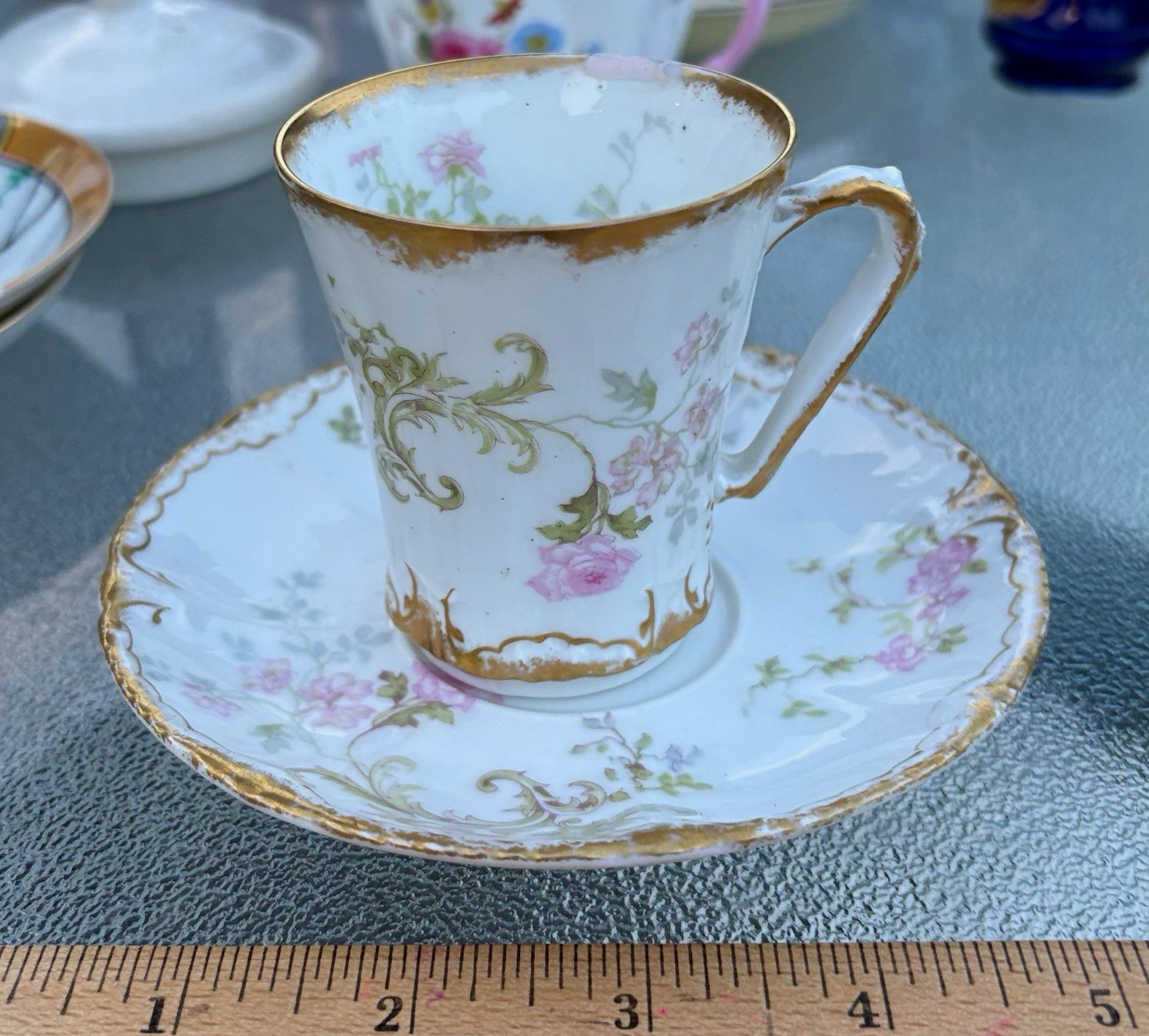 Theodore Haviland Limoges France Floral Gold Trim Porcelain Cup & Saucer
