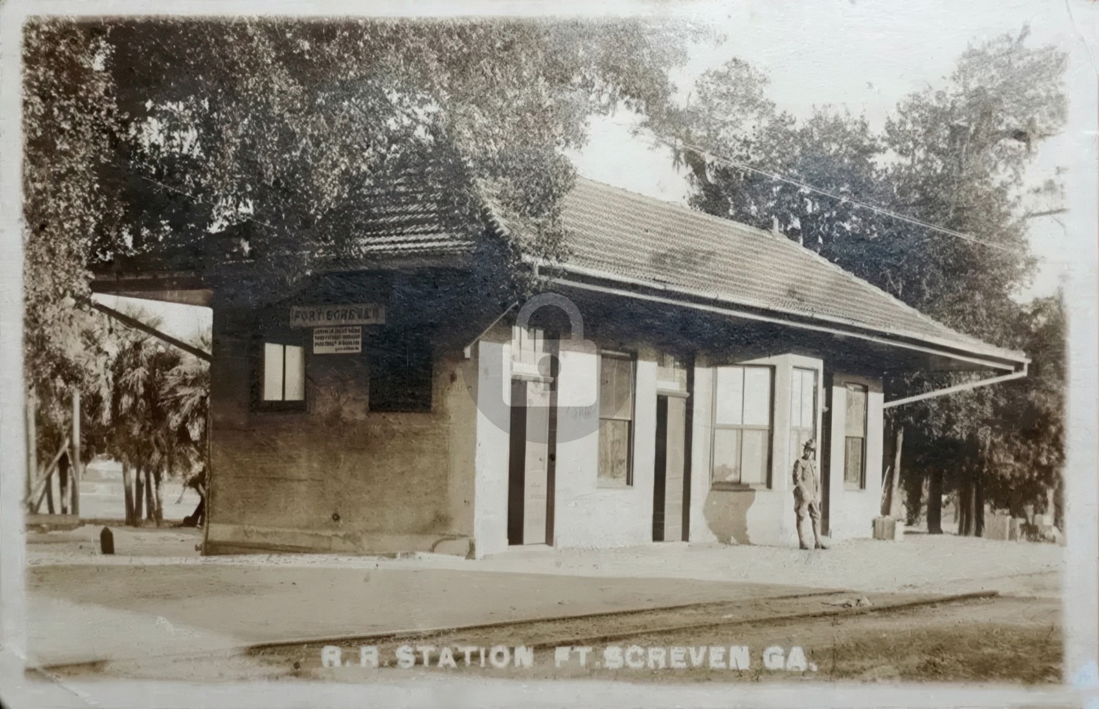 1918 Central of GA Georgia RR Station FT SCREVEN RPPC Photo Postcard COPY