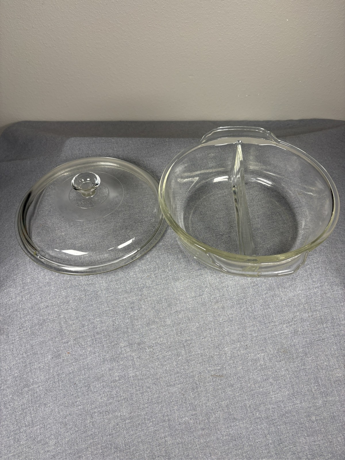 Vintage Pyrex Clear Glass Divided Casserole Dish With Lid