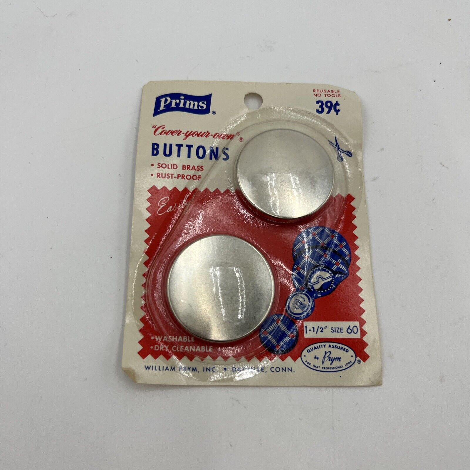Vintage Prims 2 Ct. COVER YOUR OWN BUTTONS-Solid Brass-Rust-Proof sz 60 1/1.5