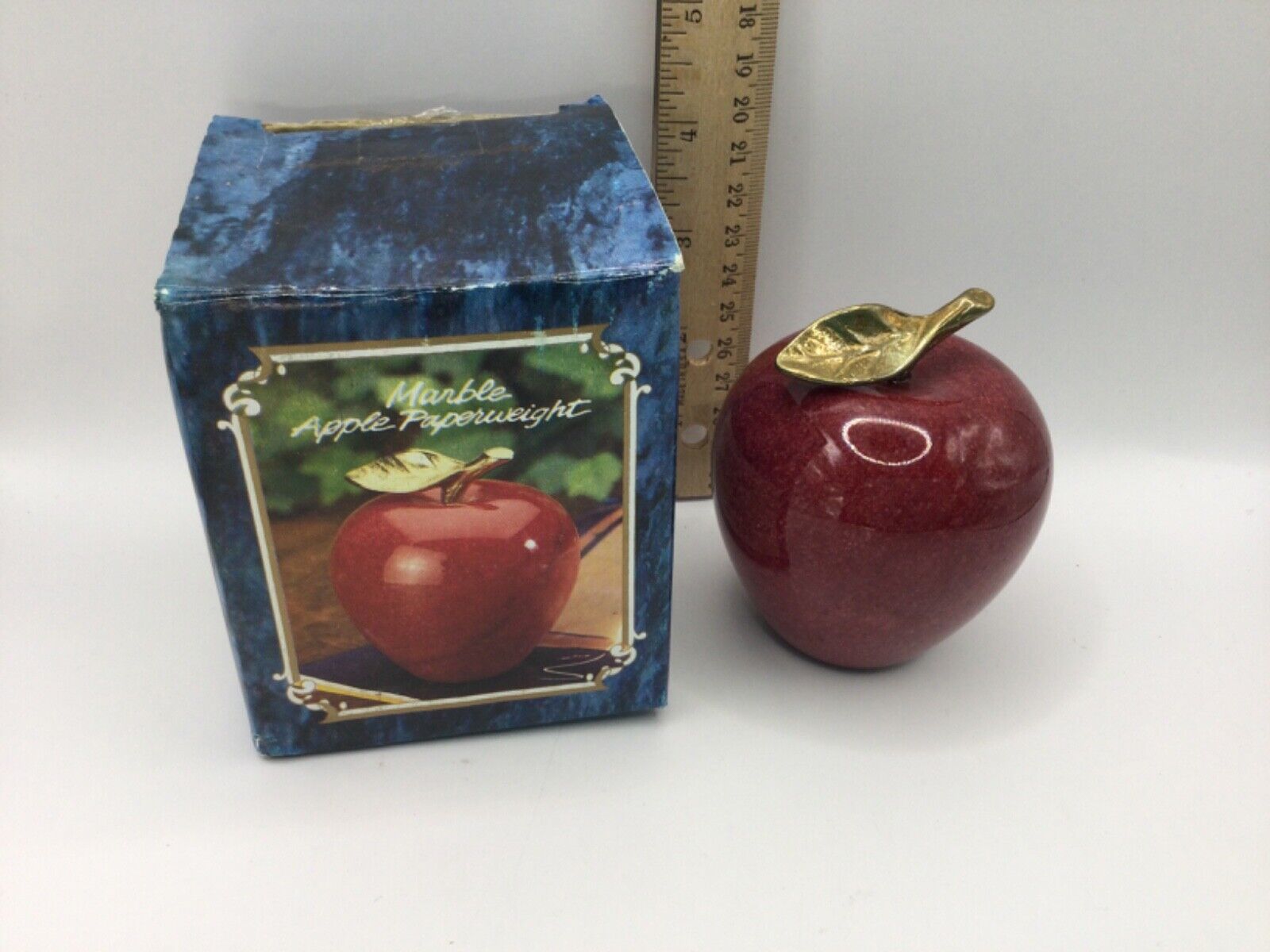 Marble Red Apple Paperweight With Original Box 1.7 lb Vintage ABC Item #37211
