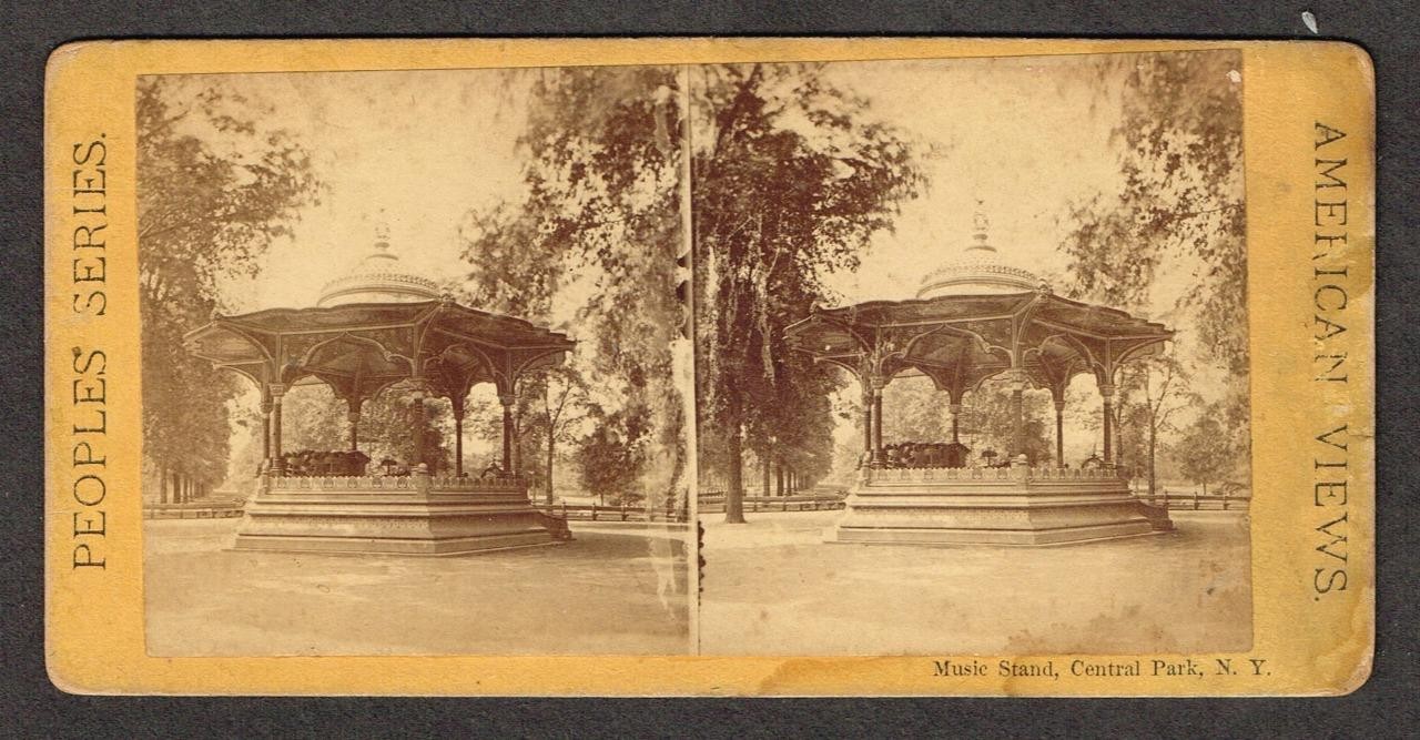 b337, American Views Stereoview, # -, Music Stand in Central Park, NY, 1880s