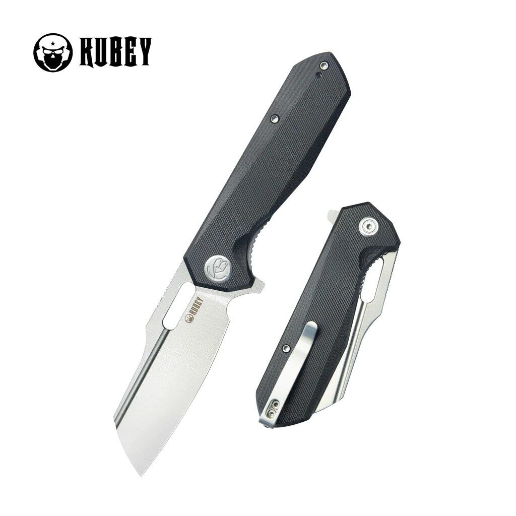 Kubey Atlas Folding Knife Black G10 Handle 14C28N Sheepsfoot Plain Edge KU328D