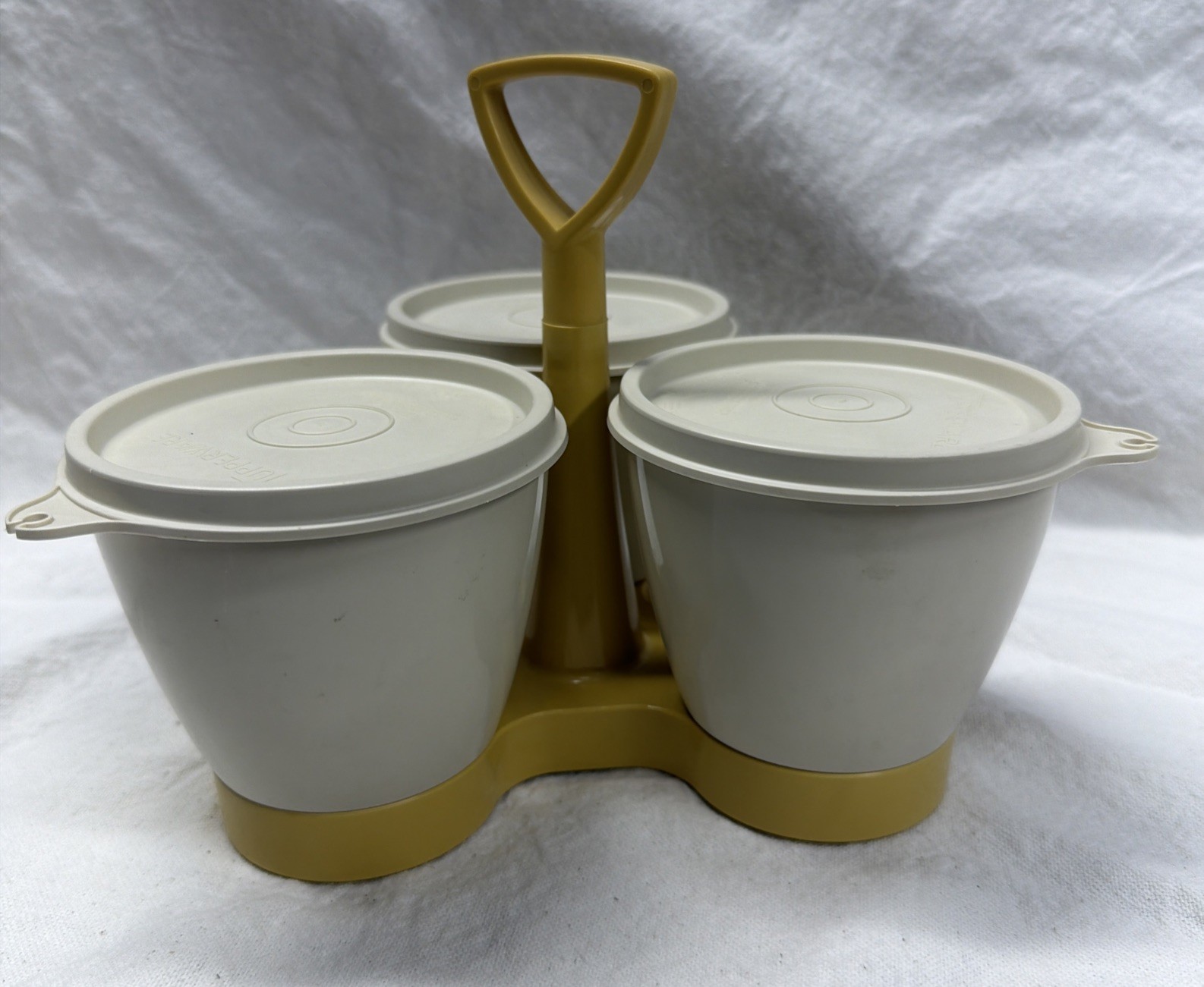 Vintage Tupperware Condiment Caddy Harvest Gold & Almond, Excellent Condition Vintage Tupperware Condiment Caddy Harvest Gold & Almond, Excellent Condition