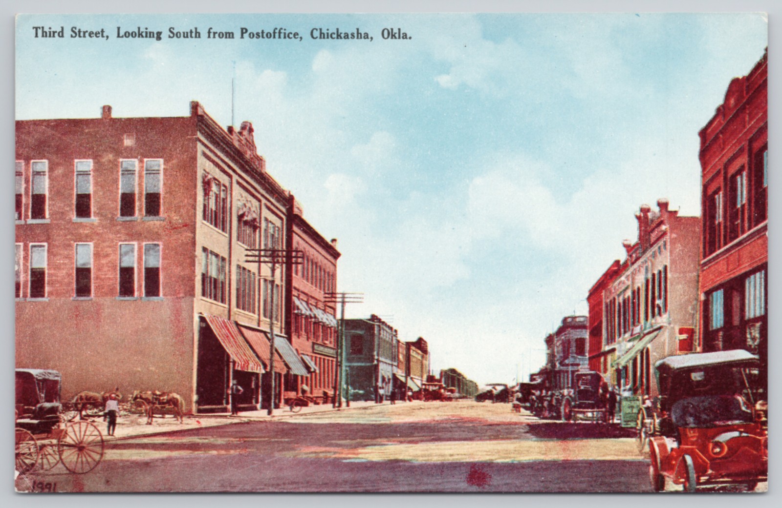 Antique Chickasha Oklahoma Third Street Post Office View Postcard