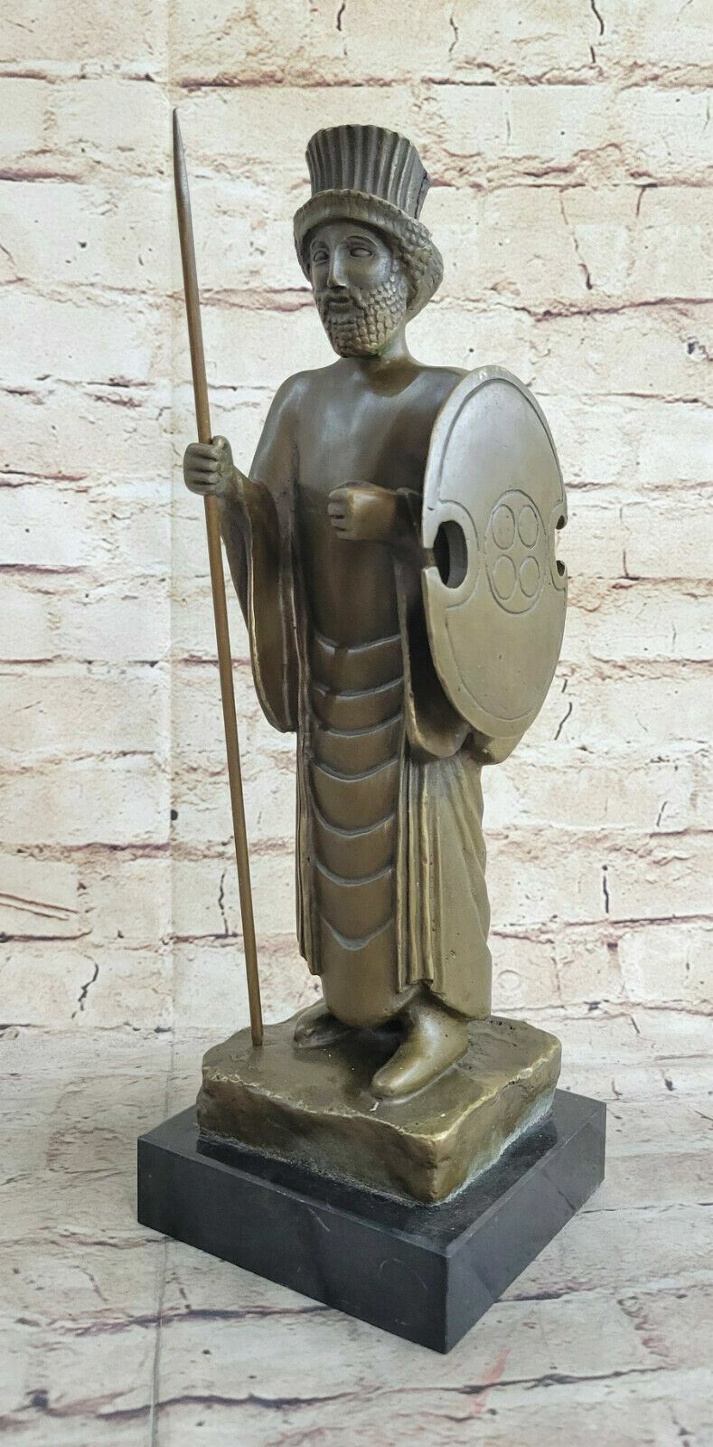 Handcrafted Art Persian Warrior King Bronze Sculpture Marble Base Figurine Deal