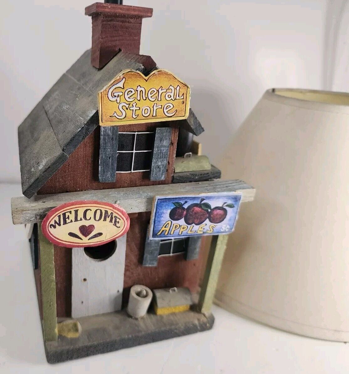 Vintage Rustic Table Lamp Wood House Country General Store, Antiques with Shade