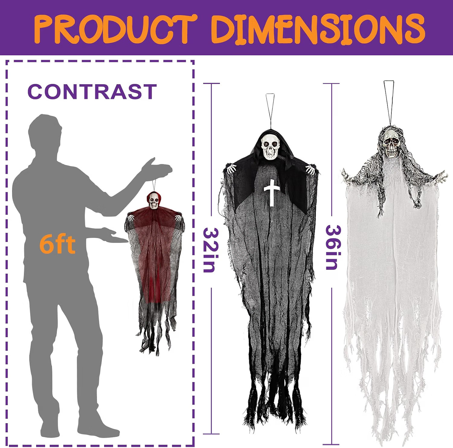 Halloween Hanging Skeleton Ghosts, Halloweens Grim Reapers (3 Pack) Halloween Hanging Skeleton Ghosts, Halloweens Grim Reapers (3 Pack)