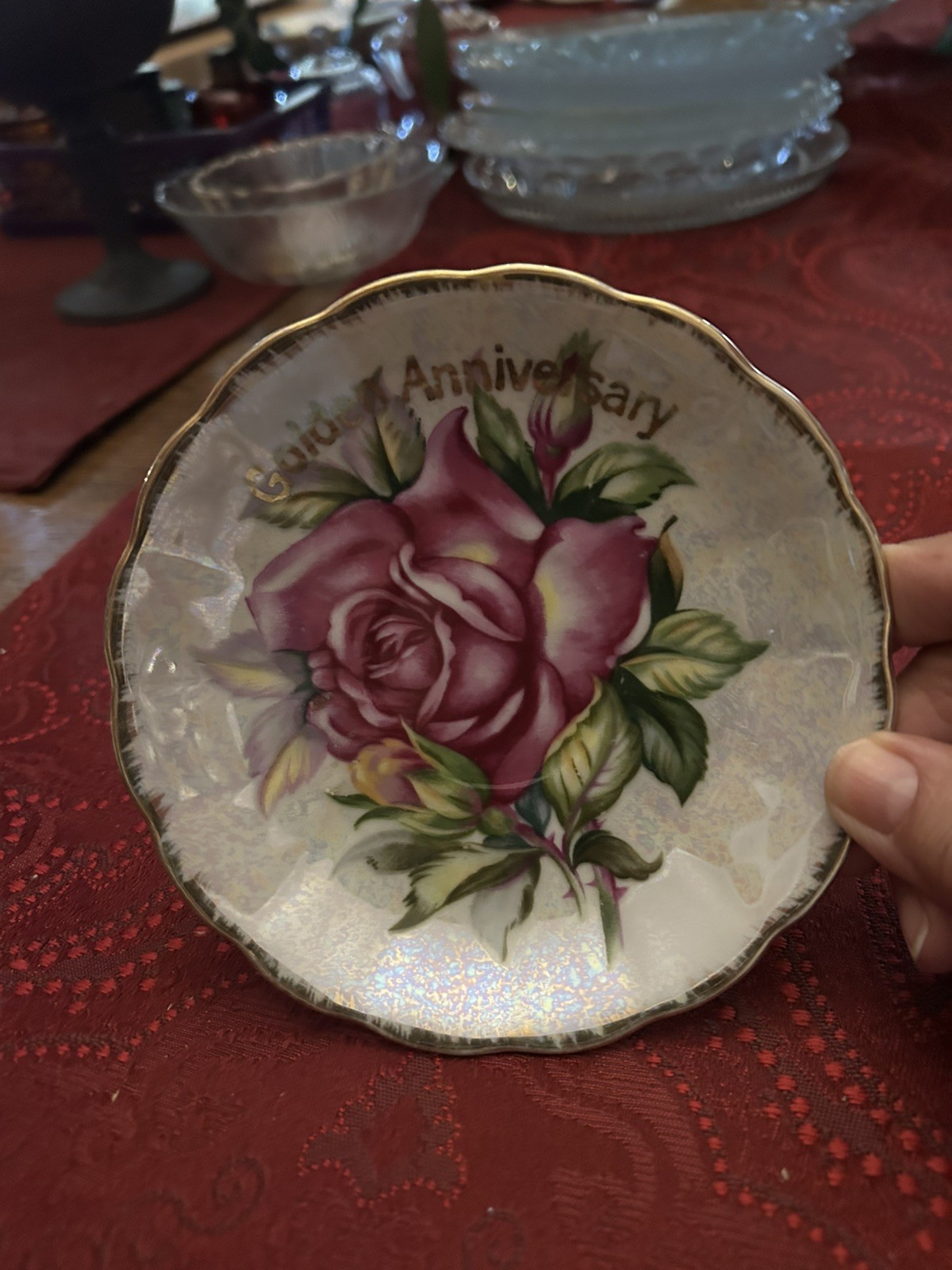 Vtg Golden Anniversary Saucer With Rose Design Pretty