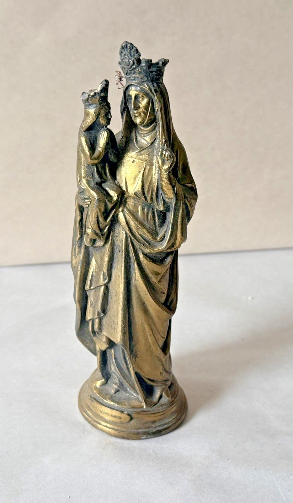 Antique St Anne De Beaupre Holding Virgin Mary Gold-Tone Statue Figurine France