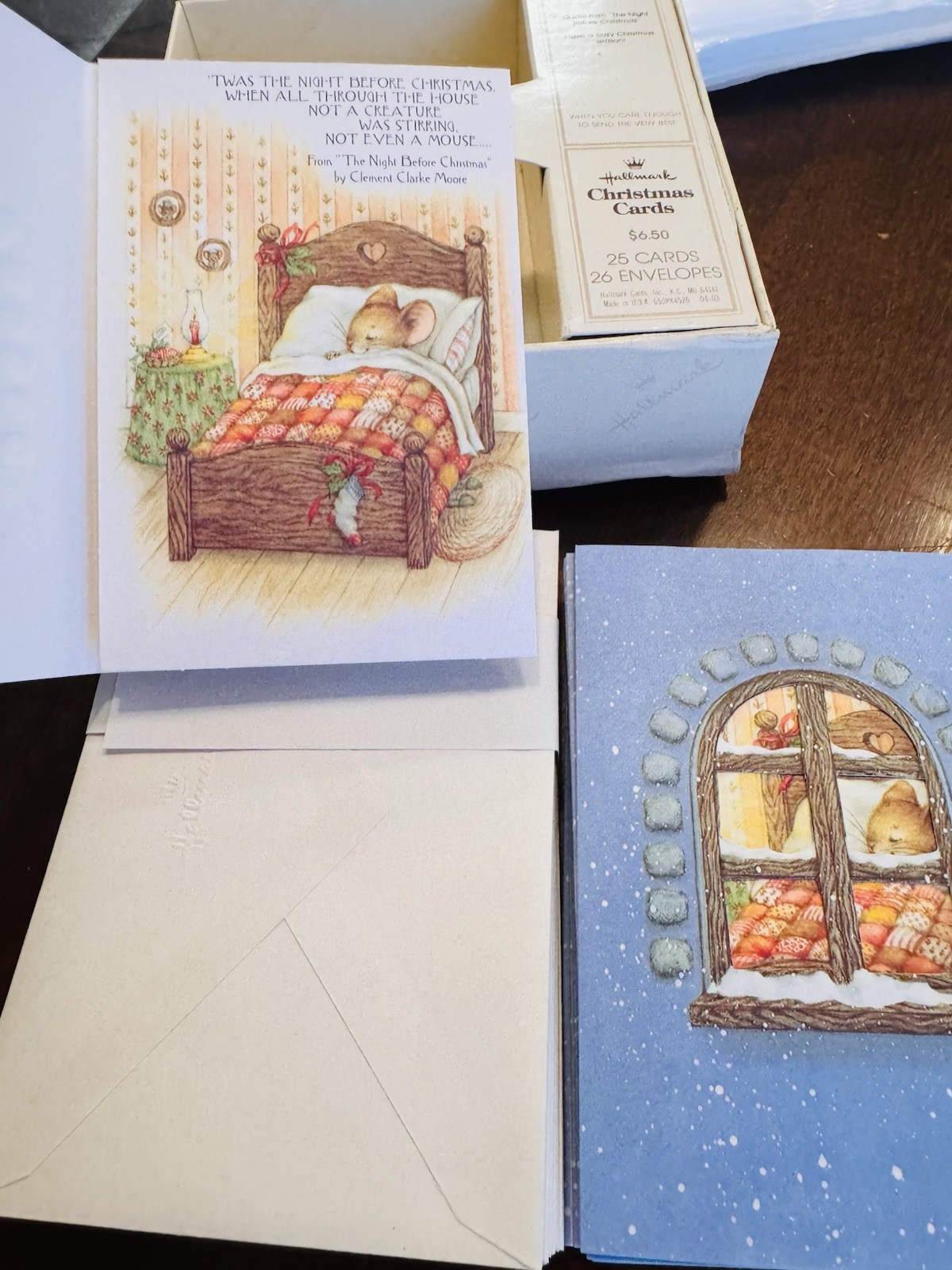 NEW 16 VTG Hallmark Night Before Christmas Mouse Tri Fold CARDS &Envelopes 1980s