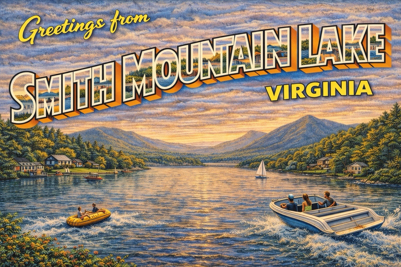 Greetings from SMITH MOUNTAIN LAKE VIRGINIA MODERN Postcard A259