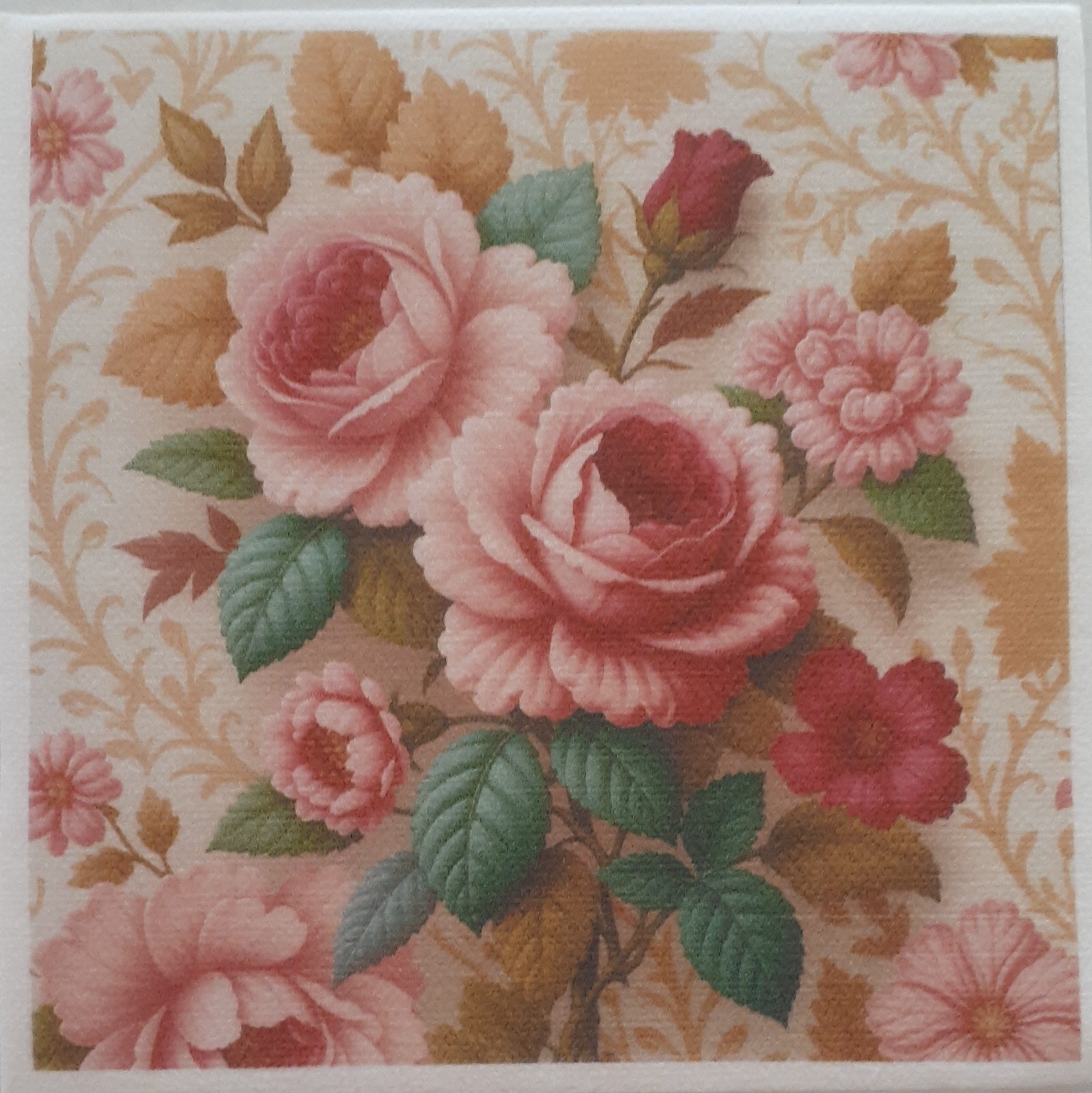 2 individual Paper Decoupage BEVERAGE NAPKINS -PINK ROSE BOUQUET 1 MOTIF