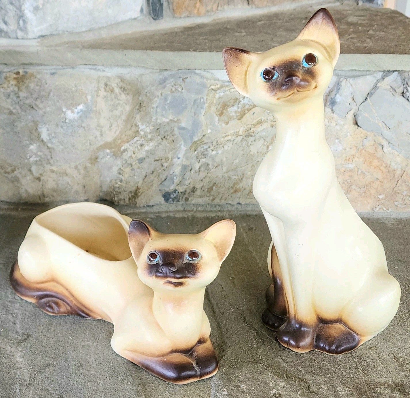 Vintage Pair Siamese Cat Planters National Potteries Co. MCM Flirtatious 