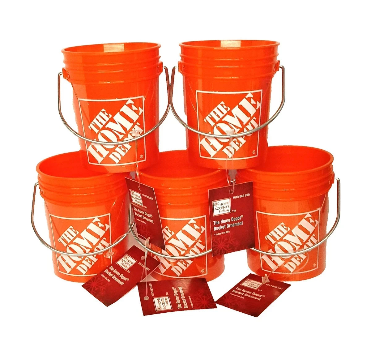 5 Pack The Home Depot Plastic Mini Bucket Ornament New with Tags