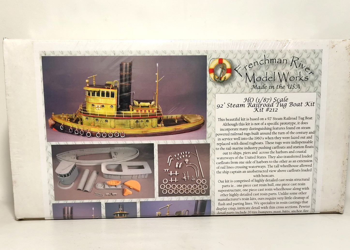 HO Scale Frenchman River 92\' Steam Railroad Tug Boat Kit #212 Unbuilt NOS