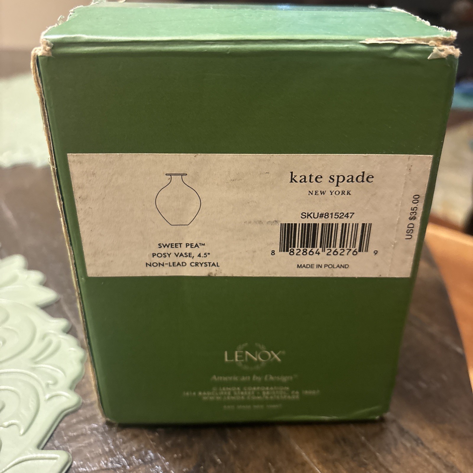 Kate Spade Lenox Sweet Pea Posy Clear Crystal Vase, 4.5” Tall NIB New York