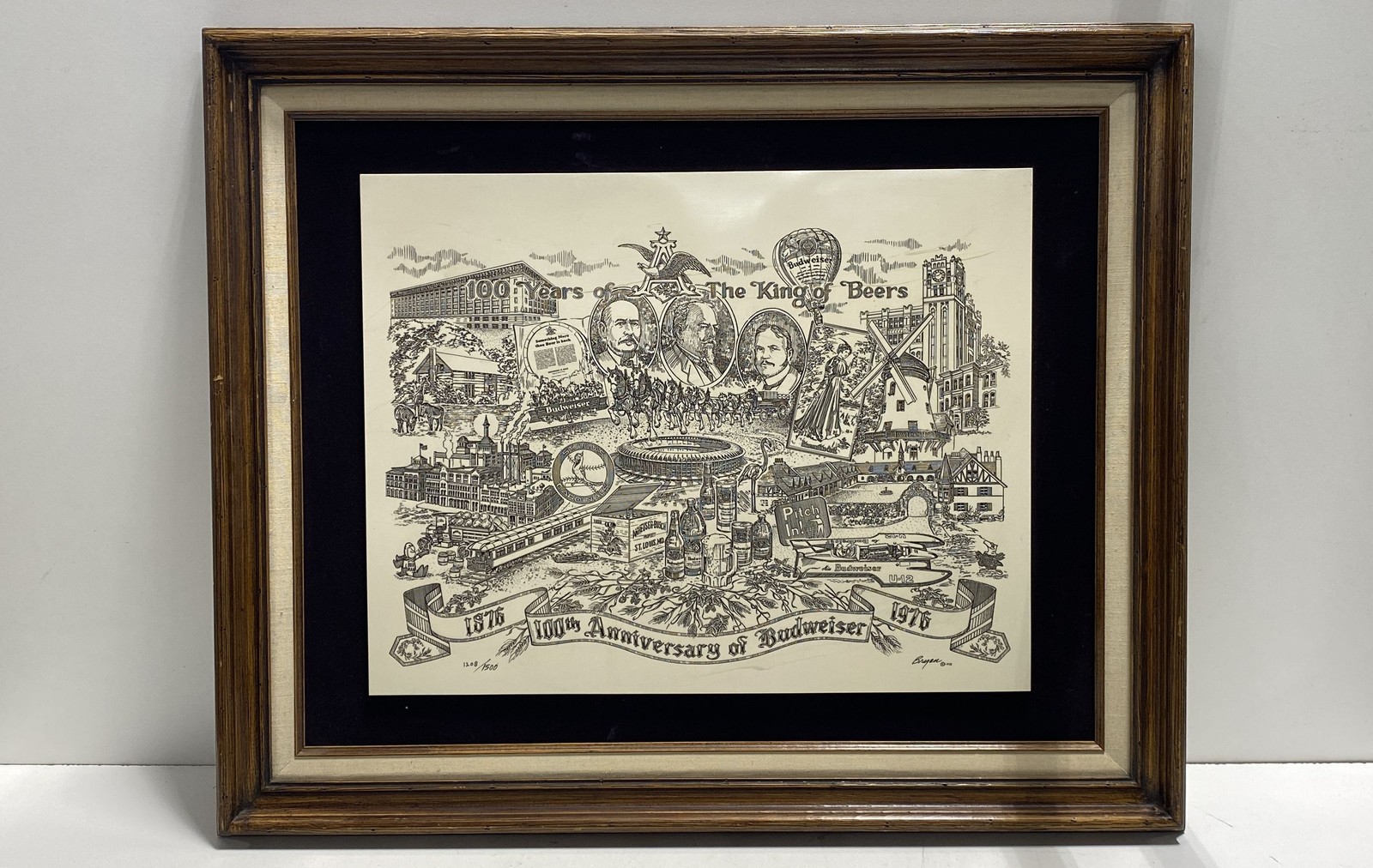 Budweiser 100 Years The King of Beers Print Signed Bryan 1208/1500 Framed 1976