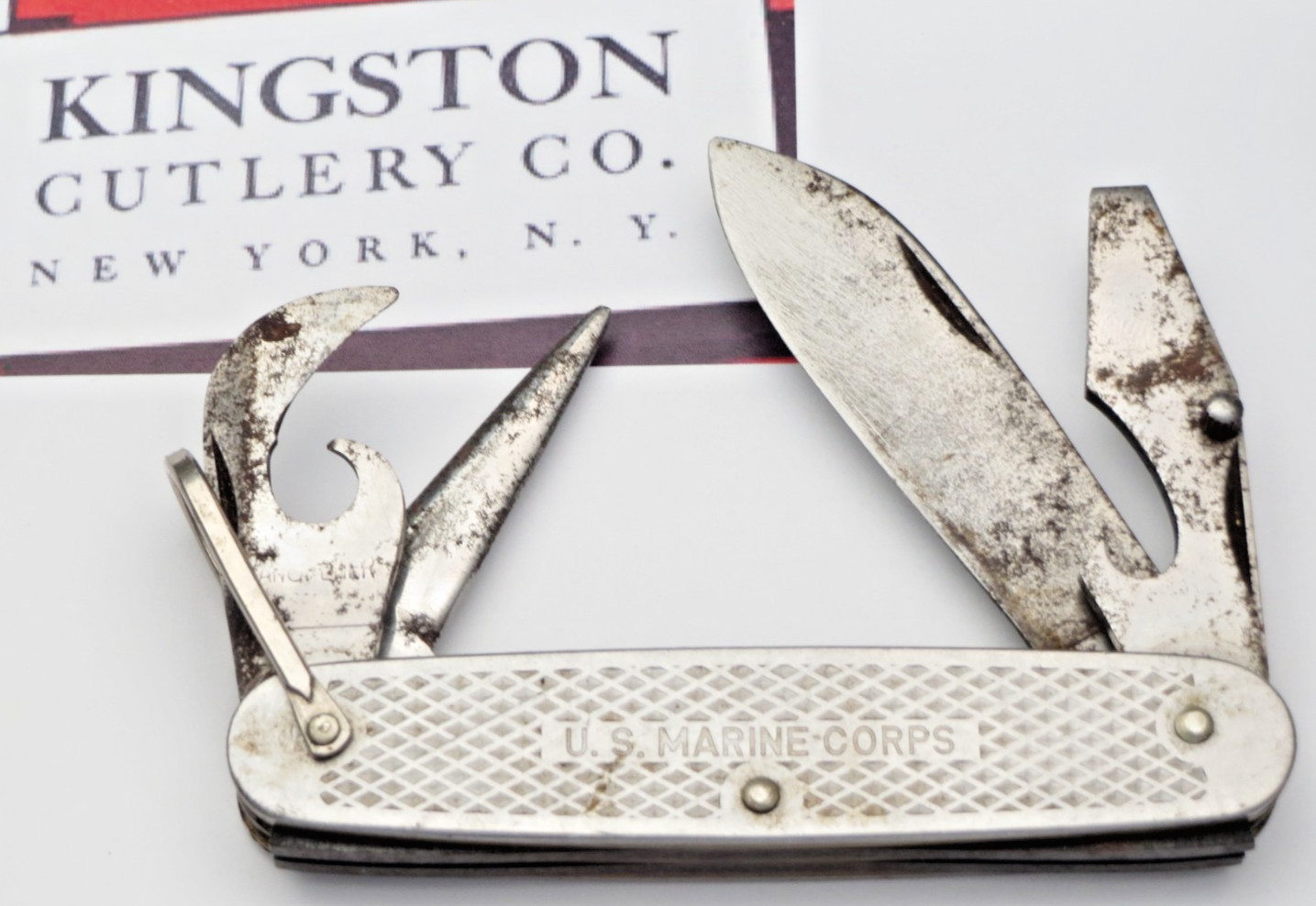 Antique WWII USMC Kingston MIL-K  Pocket Knife RARE 1944 First Issue Brass Lined