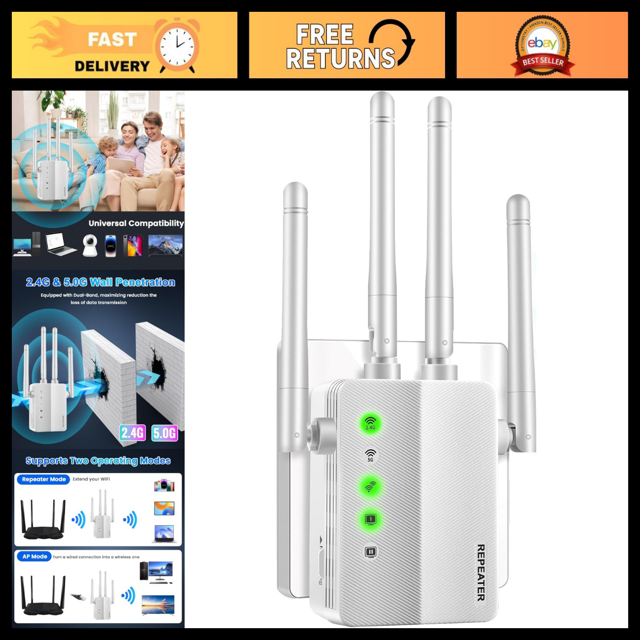 WiFi Extender, 1200Mbps Dual Band WiFi Extenders Signal Booster for Home